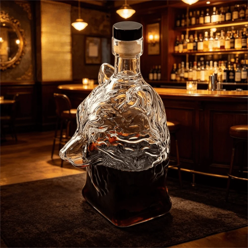 Class Glass Wolf Head Shape Wine Bottle Corrosion-resistant Refillable Liquor Bottle Mini Leak-Proof Wine Decanter Bar