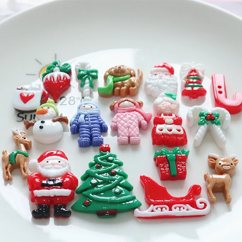 10 Pcs New Cute Cartoon Christmas The Old，Little Deer Series Resin Scrapbook Diy Jewelry Children Gift Hairpin Accessories A60