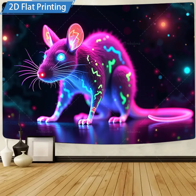 1 قطعة نسيج الجدار النيون توهج الماوس الجدار نسيج مخدر الحيوان الفن لديكور الغرفة