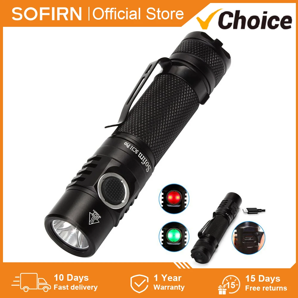 Sofirn-SC31 프로 강력한 18650 손전등, 6500K SST40, 5V, 2A 휴대용 충전식 LED 랜턴, USB C 토치, 안두릴 2.0, 2000LM