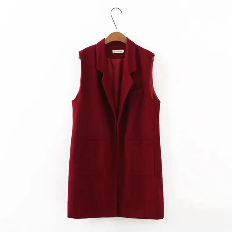 Women's  Long Vest Blazer Women Solid Color Slim Sleeveless Suit Jacket Office Work Lady Waistcoat Clothing Plus Size