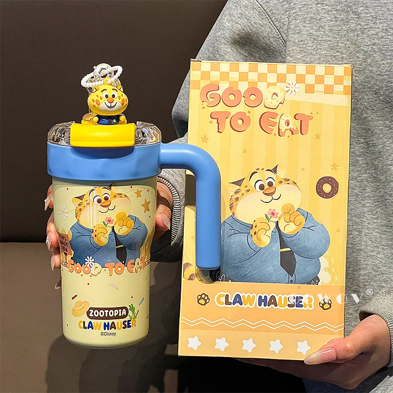 Official Disney Zootopia 800ml Dual-Use Insulated Mug, Nick & Judy Stainless Steel Travel Tumbler with Straw Leak-Proof Cup
