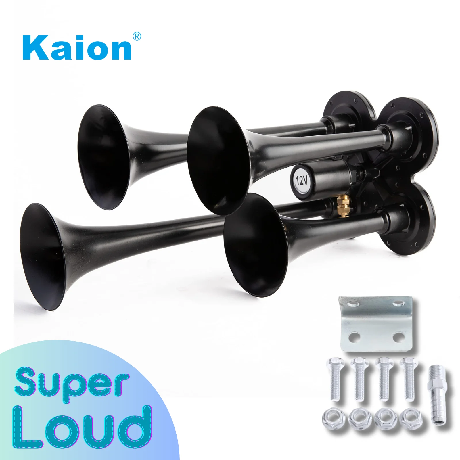 

KAION 4 Trumpet Air Horn Powerful Loud Universal 12V / 24V 150DB for Train Car Truck Lorry Boat SUV Motorcycle