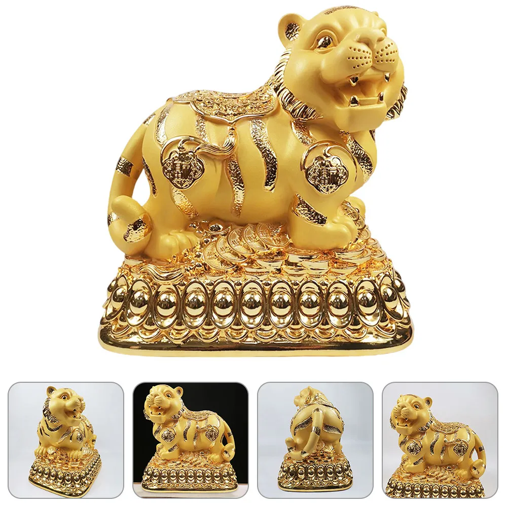 Adorable Tiger Piggy Bank Premium Synthetic Resin Coin Money Bank Tabletop Decor Gift for Children Birthday Holiday Zodiac