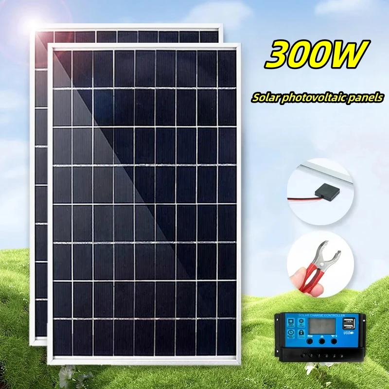 300W Solar Panel 12V5V  Kit Complete Polycrystalline USB Power Portable Outdoor Rechargeable Solar Cell Generator for Camping