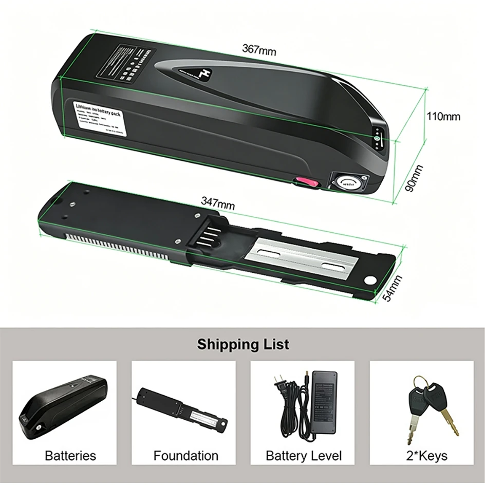 Paquete de Batería Hailong 36V/48V/52V 20Ah/30Ah para Bicicleta Eléctrica, Motor Bafang BBS02/BBSHD 6