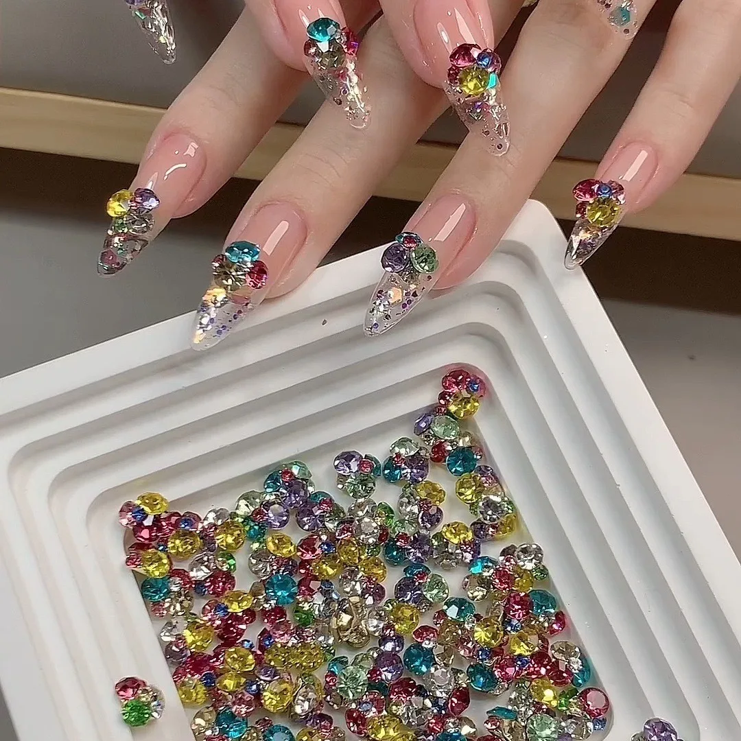 Piezas de diamantes de imitación para decoración de uñas, gemas de cristal apiladas, accesorios para manicura, 10 unidades