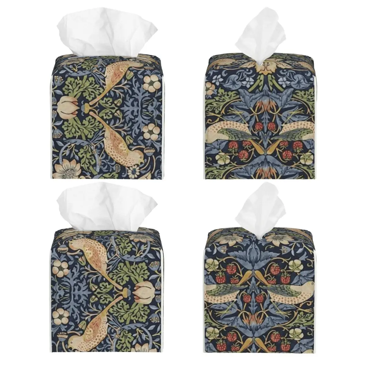 مخصص ويليام موريس الفراولة اللص نمط الأنسجة غطاء الصندوق بو الجلود مربع الوجه الأنسجة حامل الصندوق لسيارة الحمام #2