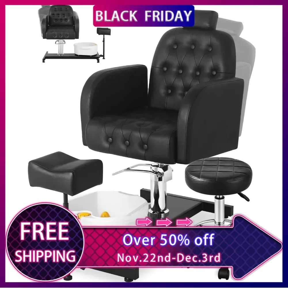 Pedicure Chair No Plumbing for Nail Tech, with Adjustable Footrest and Massage Bath Bowl, Rolling Pedicure Stool