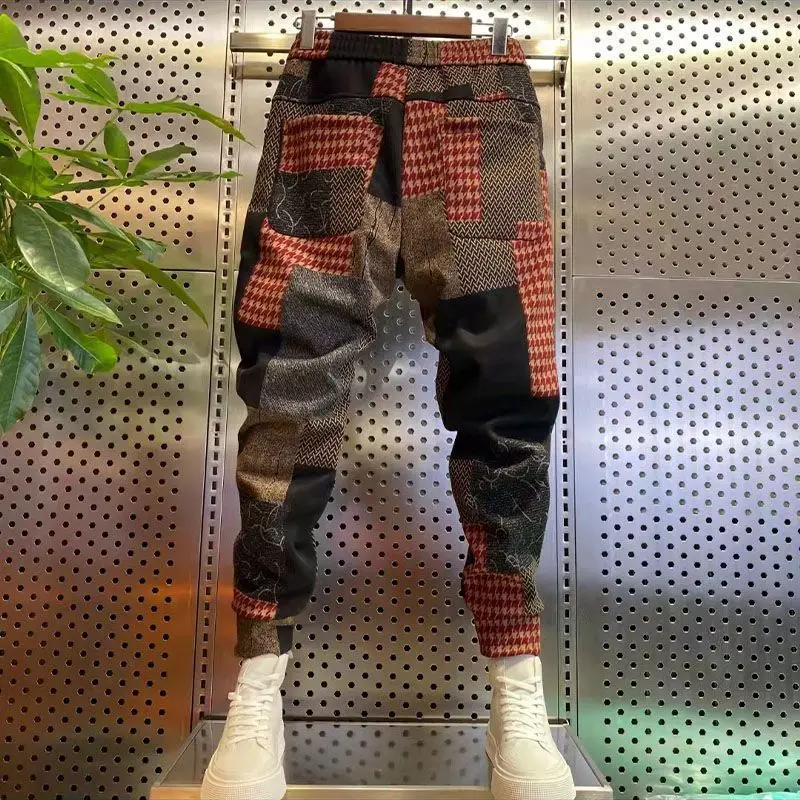 Spring and Autumn New Jacquard Six Pocket Casual Pants Men's Plaid Slim-fit Clothing Elastic Waist Versatile Trousers Man Pants