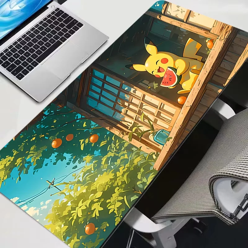 Großes Gummi-Mauspad für Computer-Gaming-Zubehör P-Pokémon Mauspad P-Pikachu Schreibtischunterlage mit Verriegelungskante PC-Gamer Teppich-Mauspads