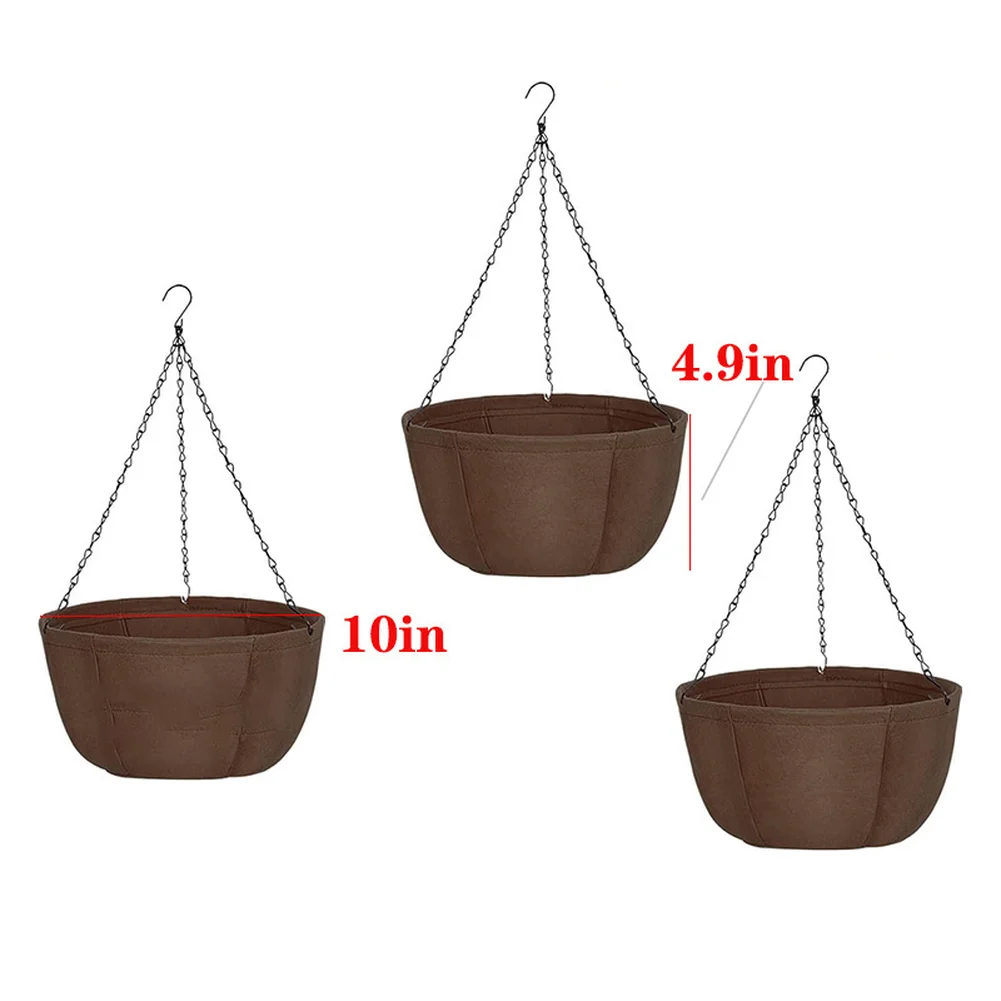 Hanging Planters With Rust-Proof Chains, 10/12 Inch Fabric Pots For Indoor & Outdoor  For Balcony & Garden Plants