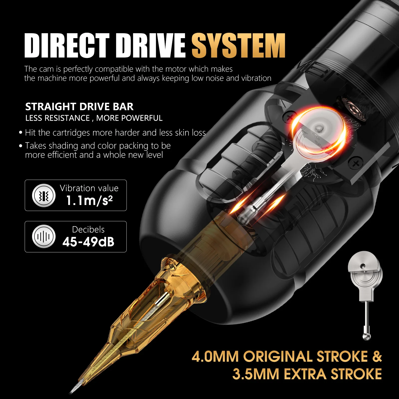 Ambition Zetton 3.5mm+4.0mm Stroke Straight Rod Wireless Tattoo Machine Battery Pen 2400mA 1-12V Professional Brushless Motor