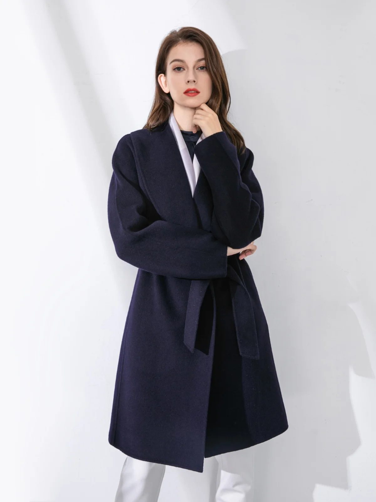 

Mingling Double-Faced Woolen Coat Pure Wool Long Lapel Ladies Coat Royal Blue Medium-Length Women's Clothing Faionable