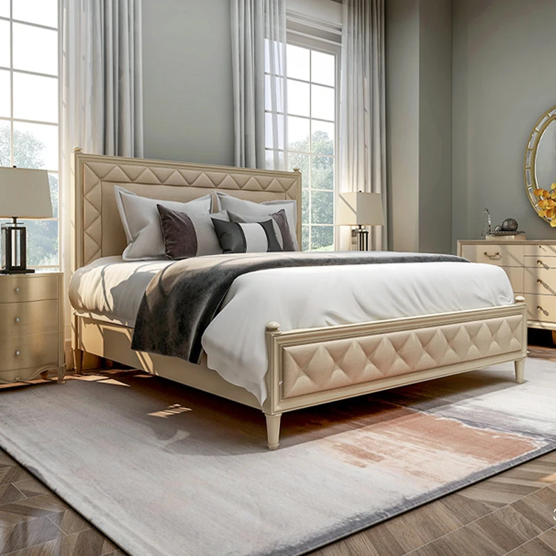 

!@Manufacturer Bedroom Furniture Double Bed Design Leather Material Luxury King Size Queen Bed Sets Furniture