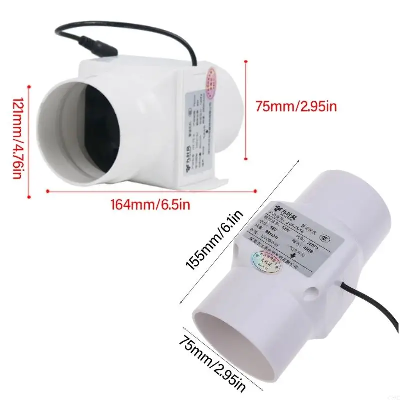 هادئة 3 بوصة مروحة التهوية 12V 75 مم معززات الهواء قابلة للتعديل سرعة المنفاخ ABS للخيام المائية والمرفقات الصغيرة C7AC