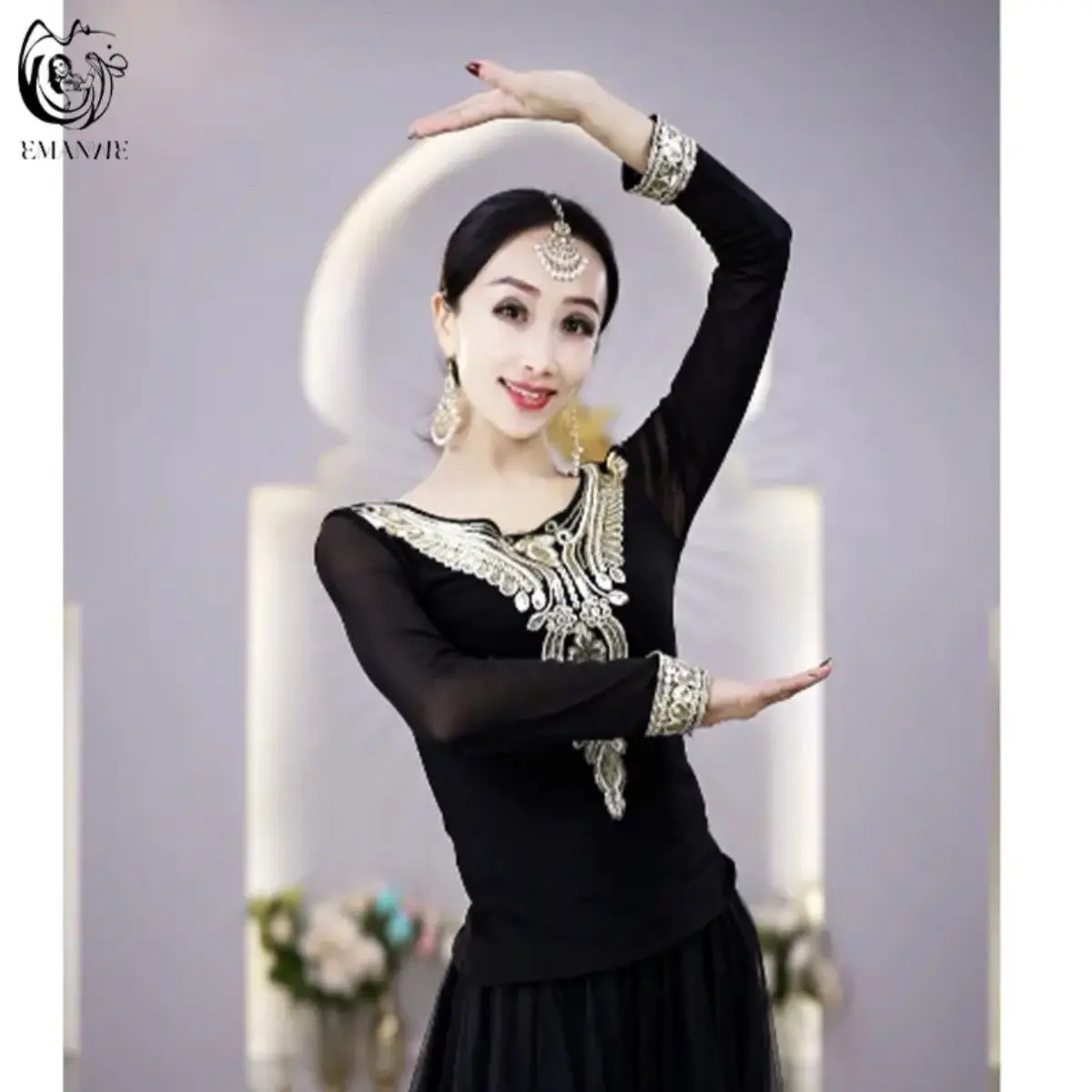 E13 Indian Xinjiang Dance Performance Exotic Style Versatile Elastic Embroidery Women's Wear New Top Ethnic Style