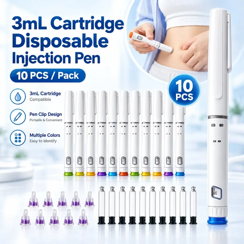 10colors Sets Disposable Adjustable Dose Insulin Peptide Injector Pen 3ml Cartridge 4mm Pen Tip Precise Volume Control Injection