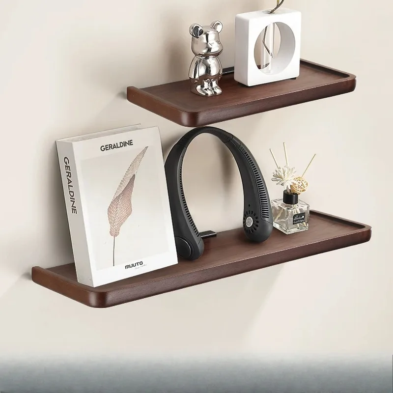 Solid Wood Wall Mounted Storage Shelf with Smooth Groove, Multi-Scene Display Rack for Kitchen, Living Room, Bedroom, Bathroom
