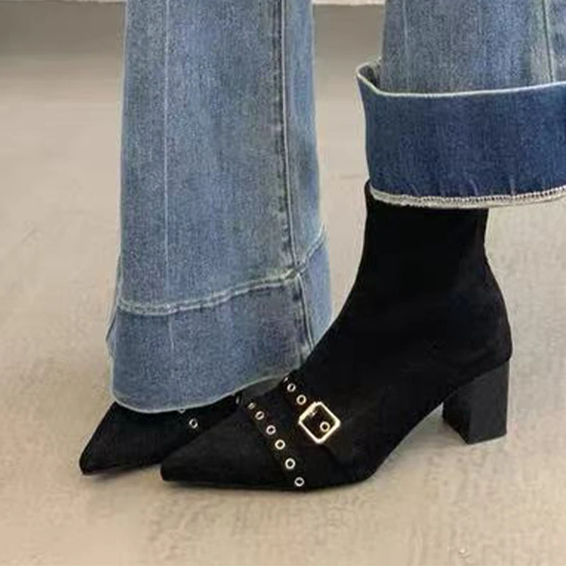 

High Heels Women's Ankle Boots Pointed Toe Fashion Chunky Shoes Luxury Winter Woman Boots 2025 New Designer Dress Botas Mujer