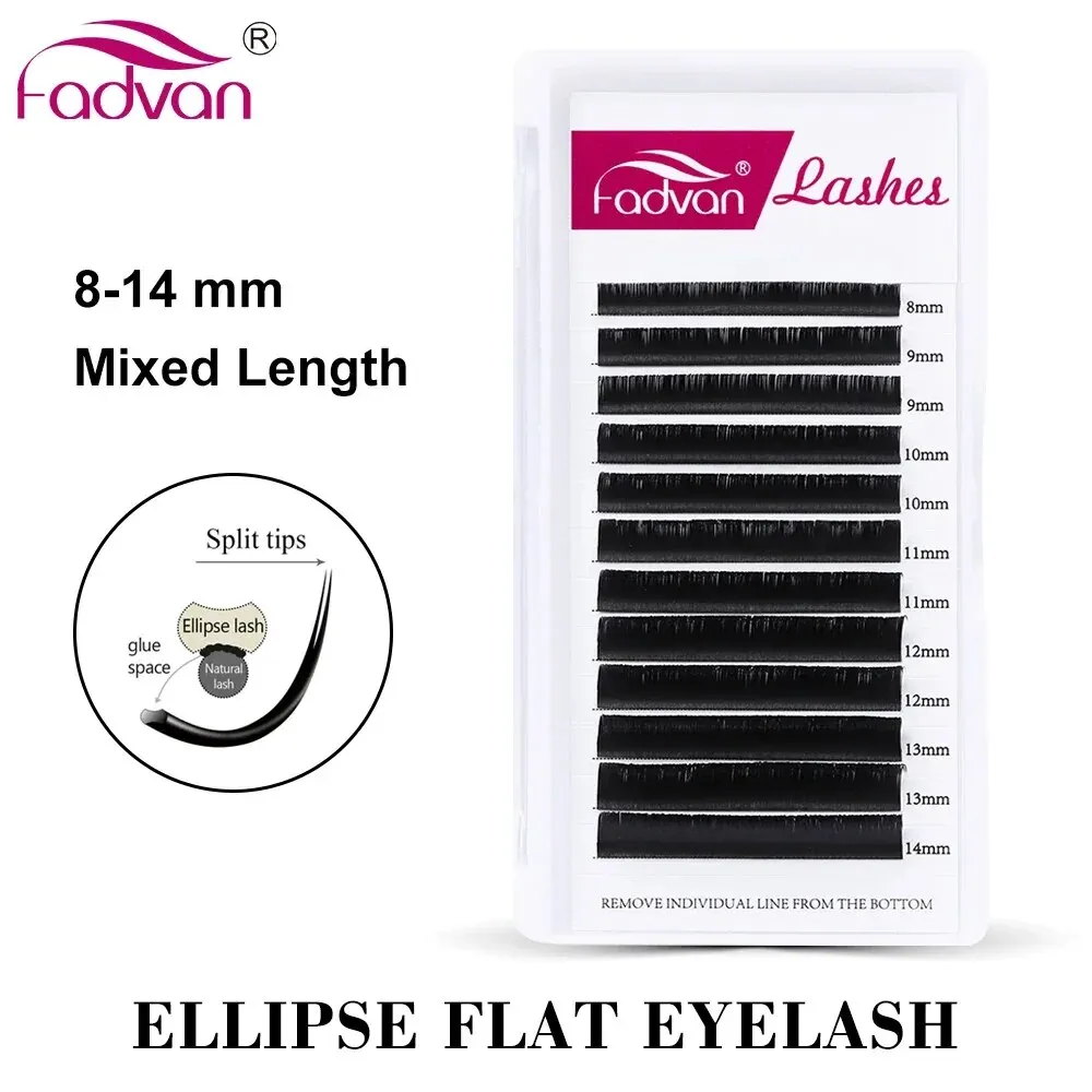 Fadvan Ellipse Flat Lashes Extensions Super Mink Black Flat Eyelash Extension Semi-permanent Individual Very Soft Ellipse Wires