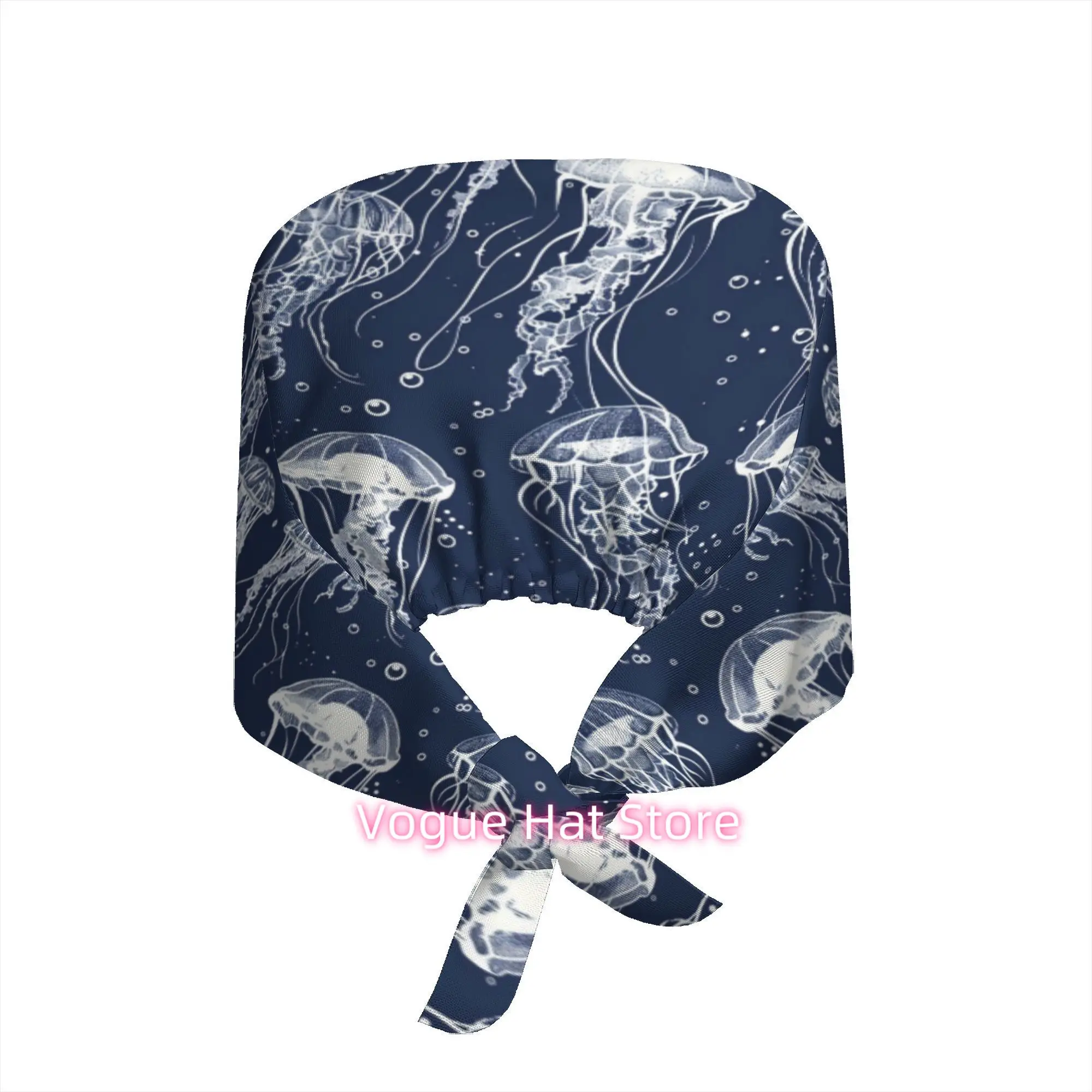 1pc Adjustable Reversible Unisex Work Cap - Navy & Multicolor Ocean Jellyfish Pattern, Foldable Portable Hat Suitable for Beach