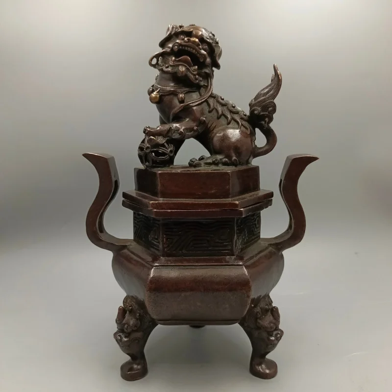 

Медная курильница, шестиугольная курильница в виде льва, китайская курильница для гостиной, поделки, домашняя домашняя тарелка для печи из сандалового дерева, аромат B