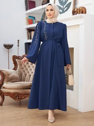 Women Abaya With Stones On The Shoulder Islamic Muslim Hijab Clothing Long Dress Belted Casual Cut Made in Turkey