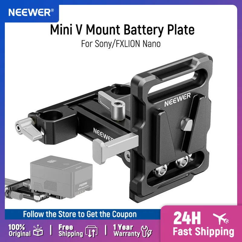 Neewer Mini V Mount Battery Plate 180° Tilt Foldable L Shaped V Lock Battery Plate for SmallRig Shoulder Rig Sony FXLION Nano