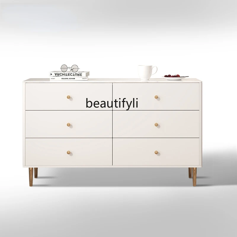 

LBX Chest of Six Drawers Solid Wood Light Luxury Stone Plate Bedroom Tailstock Chest of Drawer Modern Minimalist Locker