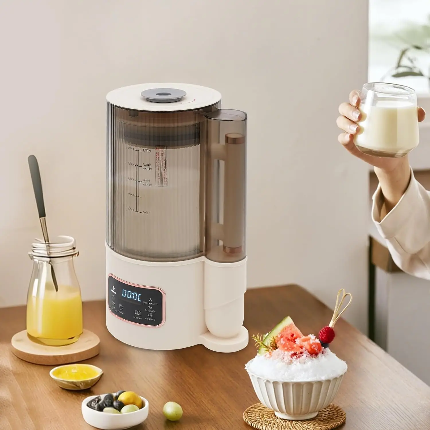 ماكينة صنع حليب الجوز الأوتوماتيكية، ماكينة صنع حليب الصويا متعددة الوظائف سعة 1500 مل لليون اللوز والشوفان وجوز الهند وحليب الصويا مع بو