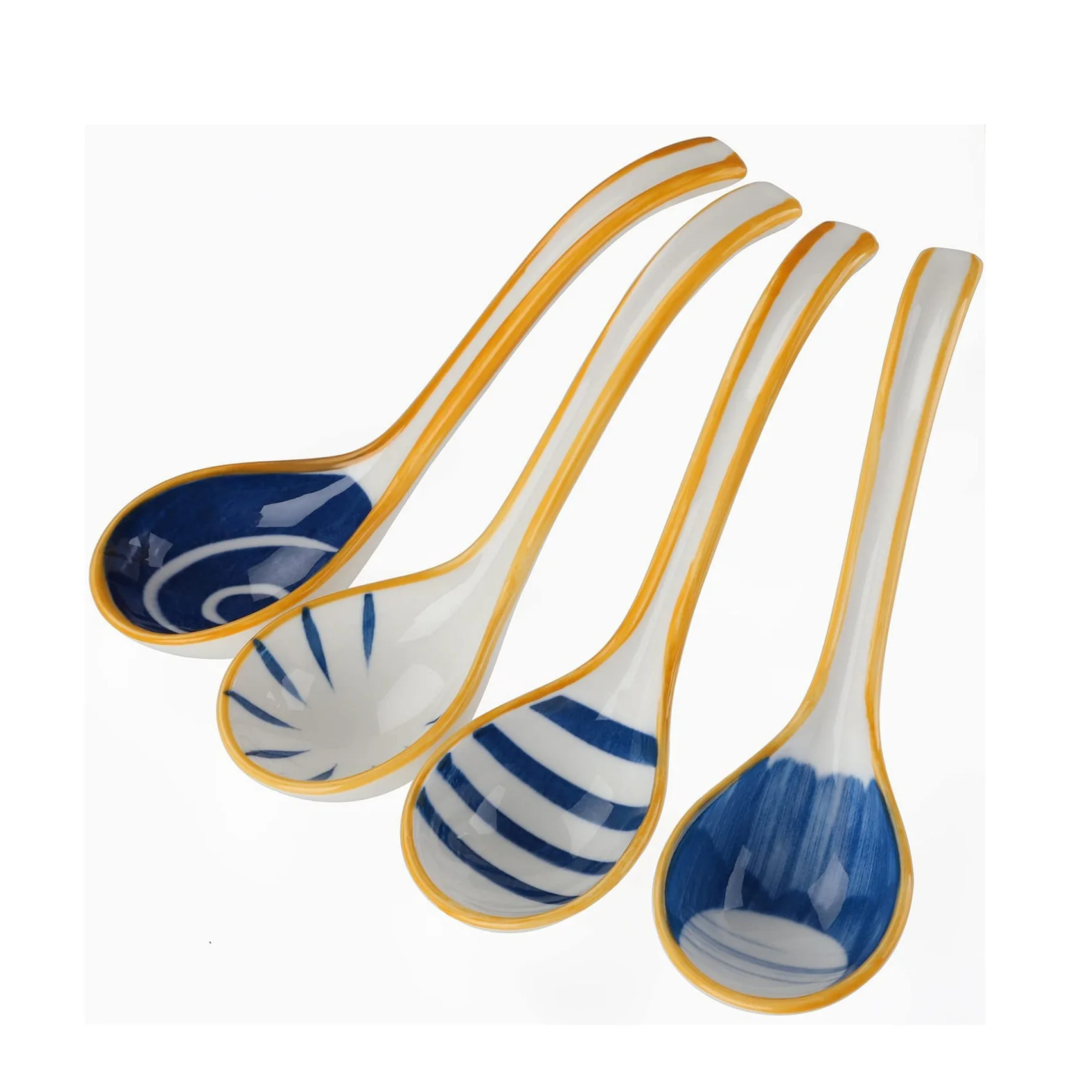 Ceramics Soup Spoons Set of Japanese Soup Spoon Long Handle Soup Spoons for Pho Ramen Noodles Wonton Dumpling Rice