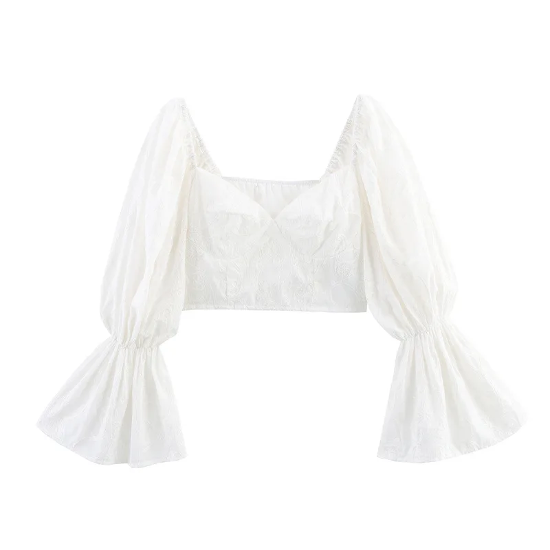 Damen-Oberteil mit ausgestellten, langen Ärmeln, kurz, sexy, schlicht, elegant, vielseitig