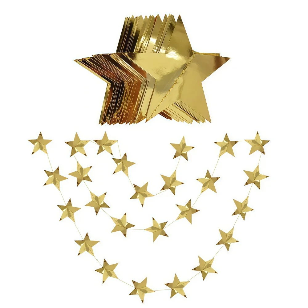 1 Stück 4 m x 7 cm glänzende Stern-Papiergirlande, Banner in Gold und Silber, Wimpelkette für Raumdekoration, Hochzeitsdekoration zum Aufhängen – Detail 7