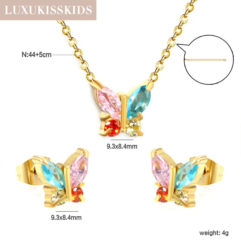 LUXUKISSKIDS Butterfly Earrings Stainless Steel Shiny Crystal Jewelry Set Romantic Butterflies Charms Necklace серьги Decoration