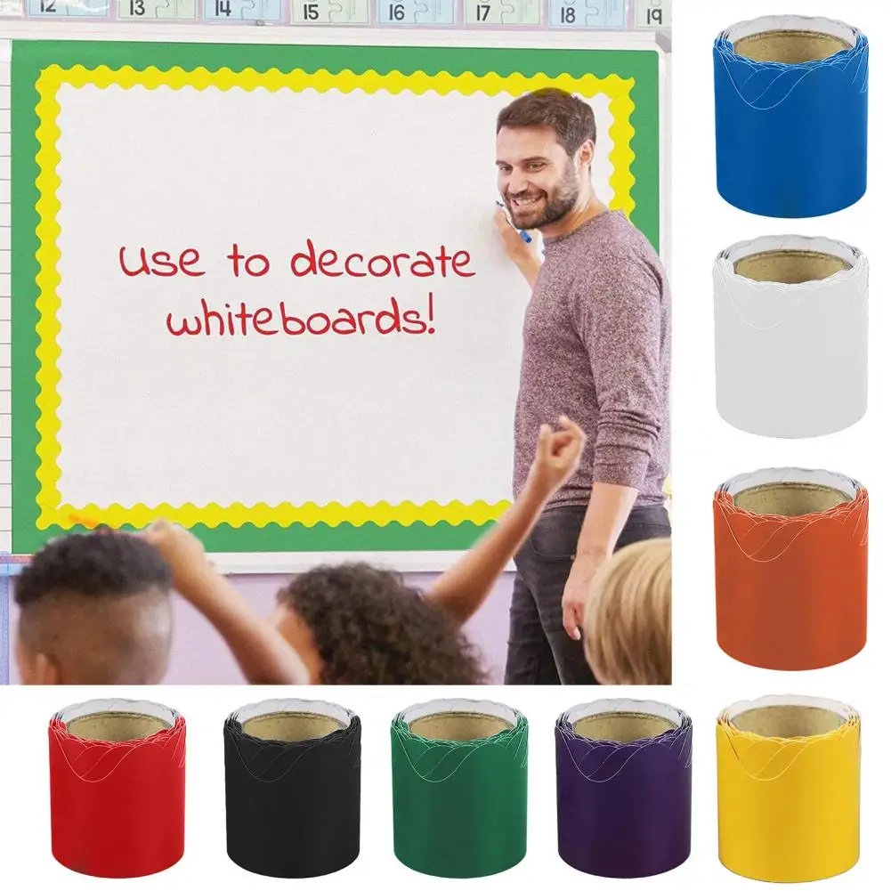 1 Roll Classroom Bulletin Board Border Stickers Colored Wavy Edge Bulletin Board Border Decorative Paper Classroom Home Party