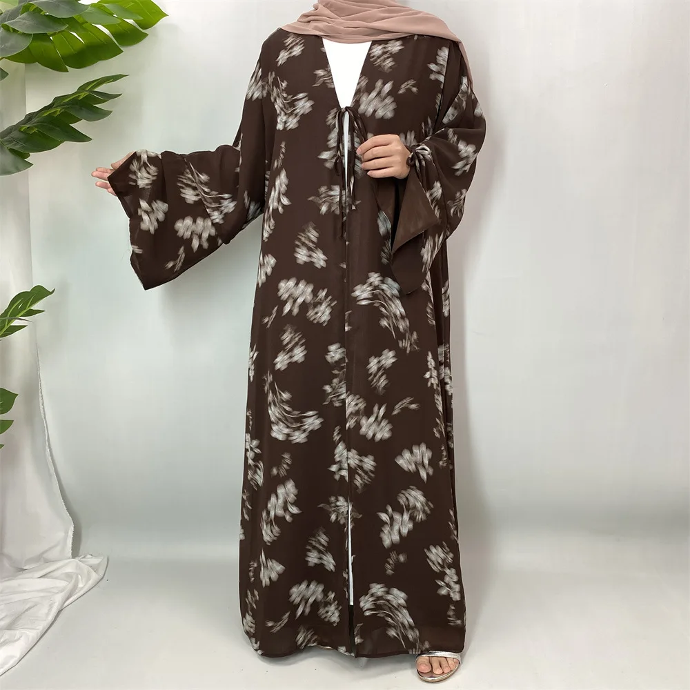 

Двухслойный шифоновый кардиган с принтом в ближневосточном стиле, мусульманская абайя, длинное свободное платье макси