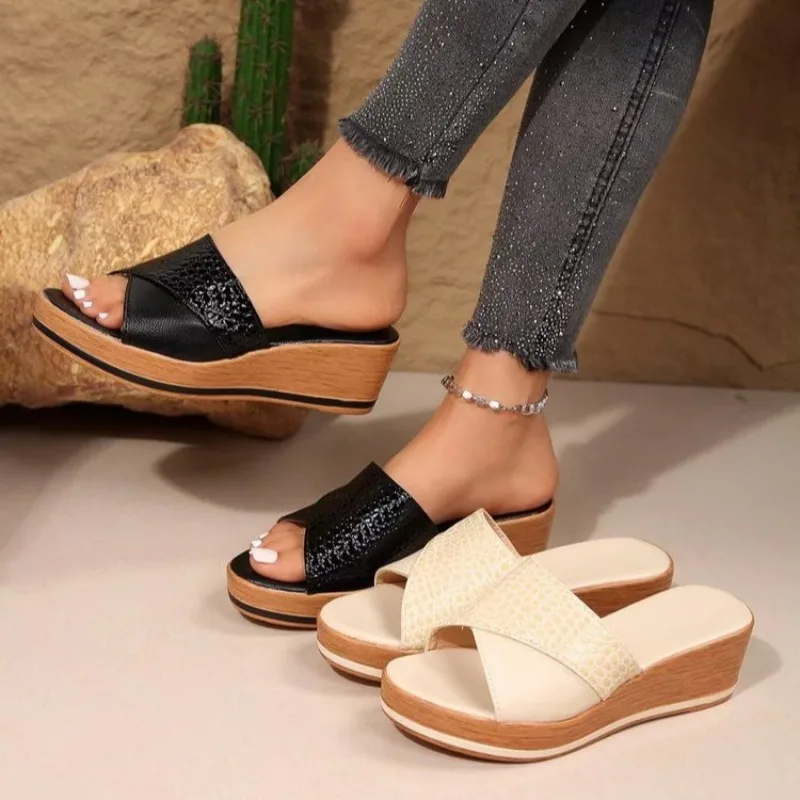 2024 Summer New Women Women's Sandals Slope-soled Slippers Comfy Platform Ladies Casual BigToe Sandal Women's Shoes