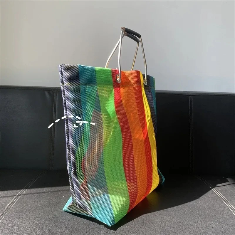 

Straw woven bag, suitable for casual shopping bags and handbags, with colorful stripes that look very nice. Welcome