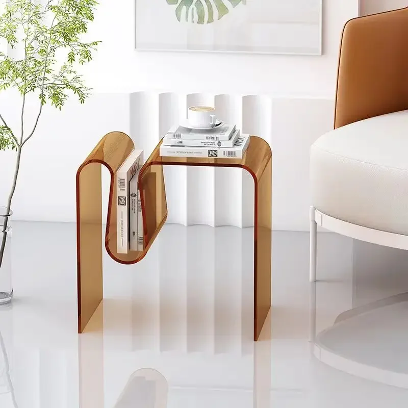 

Transparent Acrylic Sofa Side Table Living Room Coffee Table Creative Floor With Magazine Rack Bedside Table For Bedroom