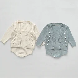 2024 New Autumn Winter Infant Baby Girl Knitting Clothes Suit Long Sleeved Knitted Cardigan+Jumpsuit Newborn Baby Clothing Set