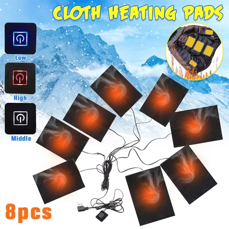 8 in 1 Electric Heating Pad USB Jackets Heater Clothes Heating Pad Winter Vest Heated Warmer Pads for Outdoor Winter Camping Ski