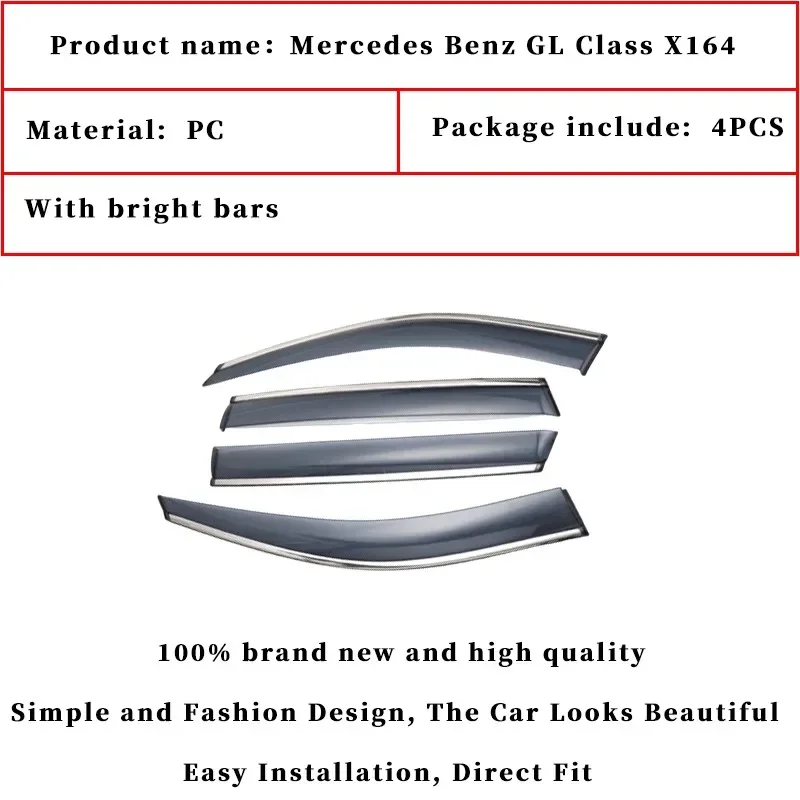 For Mercedes BENZ GL CLASS GL450 X164 2007-2012 Window Visor Car Rain Shield Deflectors Awning Trim Cover Exterior Car-Styling