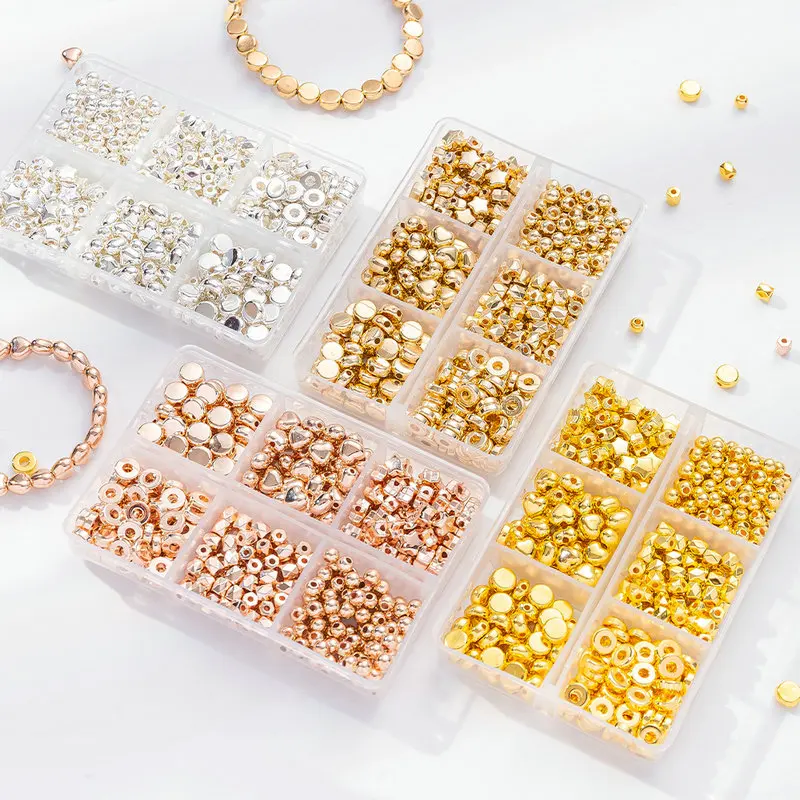 4Colors CCB Spacer Beads Kit in 6 Styles Assorted Round Star Gold Spacer Beads for Bracelet Necklace Making Jewelry DIY Craft