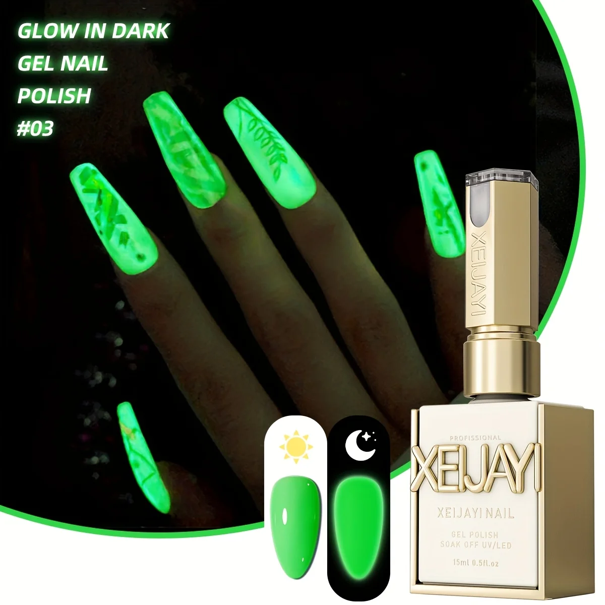 XEIJAYI 1個入り 蛍光ジェルポリッシュ、暗闇で鮮やかなネオン光を放つUV/LEDネイルジェル、長持ちするサロン効果。