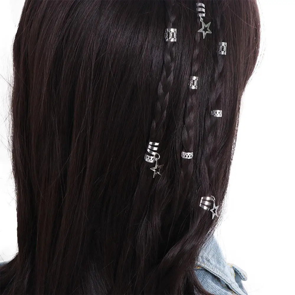 36pcs Dread Locks Star Decor Hair Ring Hair Braid Tubes Headwear Hair Braiding Metal Cuffs DIY Dirty Braids Braided Hair Rope