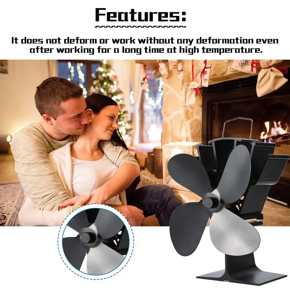 Wood Stove Fan Heat Powered Eco Friendly Four-leaf Fan