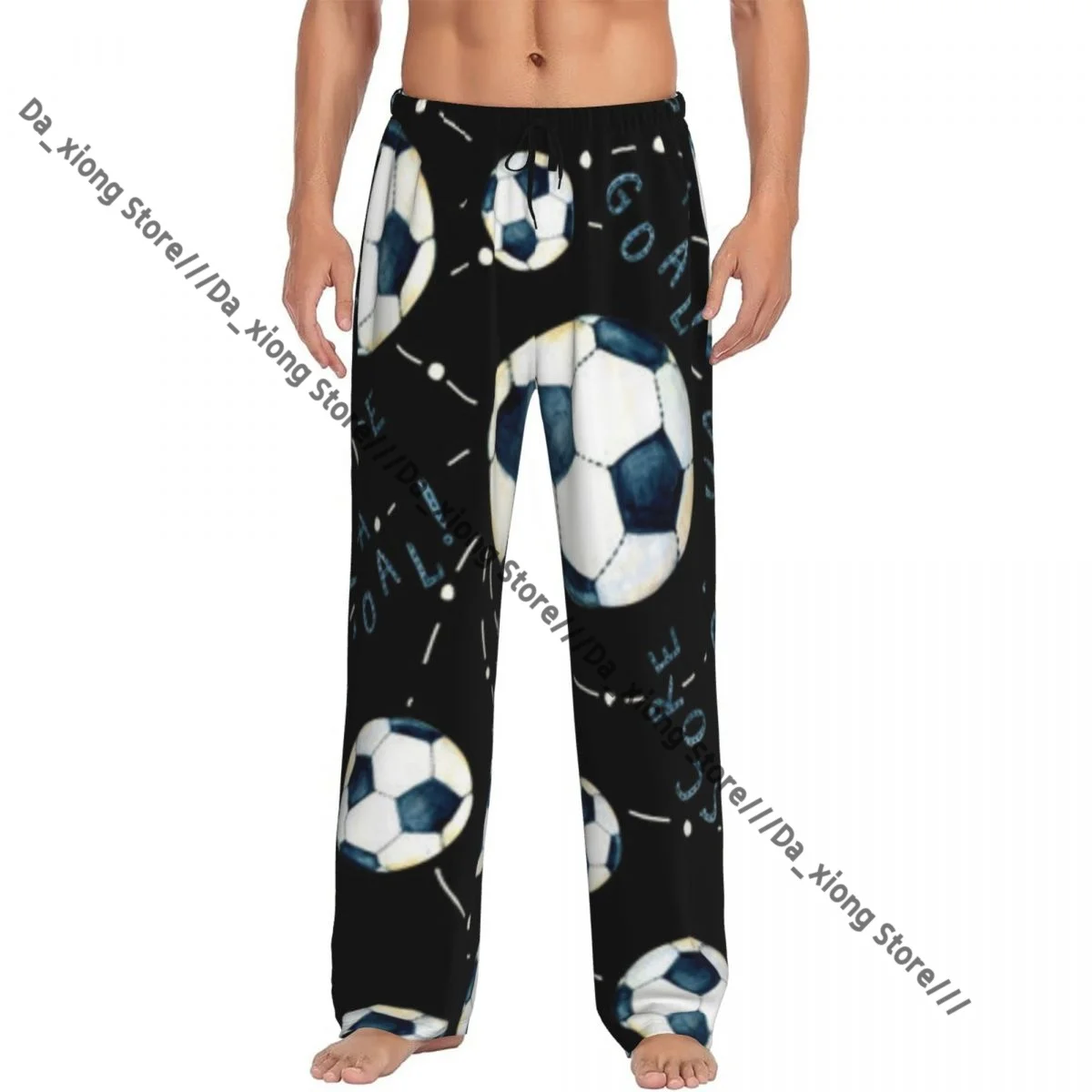 

Mens Casual Pajama Long Pant Loose Elastic Waistband Flying Soccer Ball Background Cozy Sleepwear Home Lounge Pants