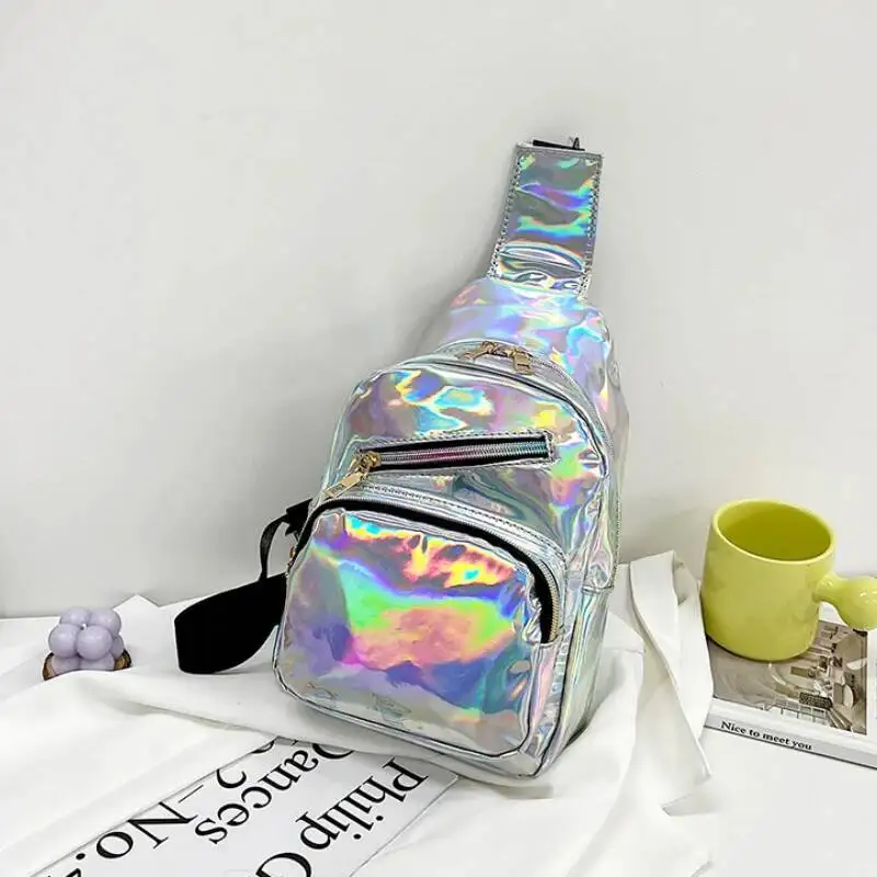 Personality Casual Crossbody Bags For Women Y2k Aesthetic Fashion Ins Punk Handbags All Match Zipper Trend Holographic Chest Bag
