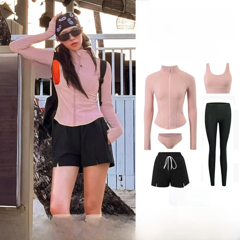 

Ins Sporty Long Sleeve Dive Suit Women's Swimsuit Two Piece Conservative Slimming Quick Dry Surfing Scuba Diving Costume